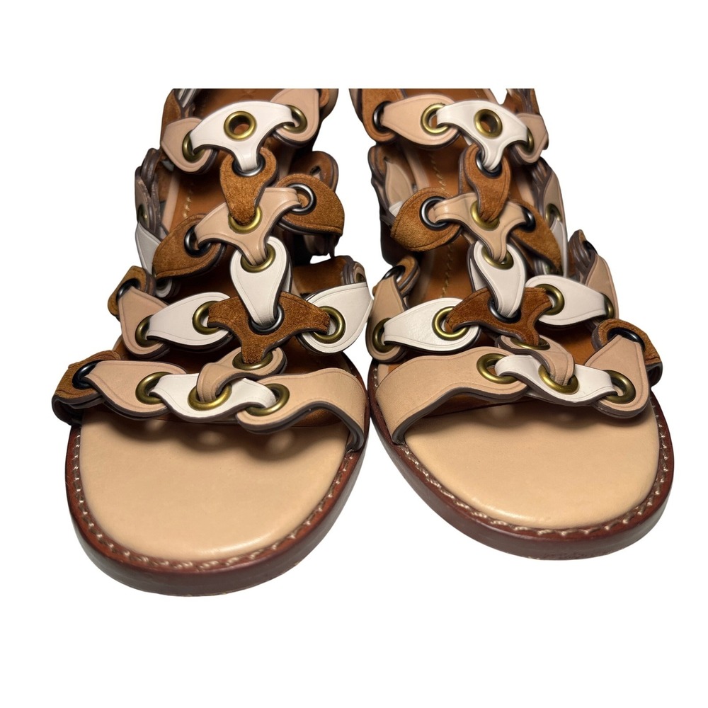 Coach Women Gladiator Block‎ Heel Sandals Tan Brown White Leather Size 7.5 - Picture 2 of 8